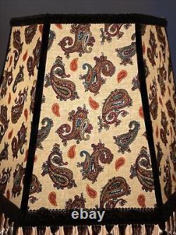 Vtg Victorian Art Deco Style Lamp Shade Beige Blue Red Paisley Tassel Fringe 14