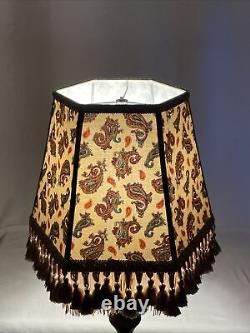 Vtg Victorian Art Deco Style Lamp Shade Beige Blue Red Paisley Tassel Fringe 14