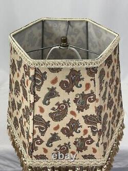 Vtg Victorian Art Deco Style Lamp Shade Beige Blue Red Paisley Tassel Fringe 14