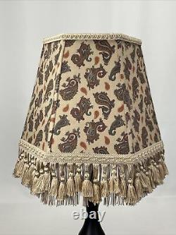 Vtg Victorian Art Deco Style Lamp Shade Beige Blue Red Paisley Tassel Fringe 14