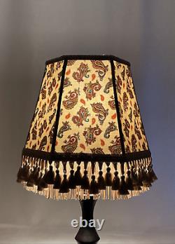 Vtg Victorian Art Deco Style Lamp Shade Beige Blue Red Paisley Tassel Fringe 14