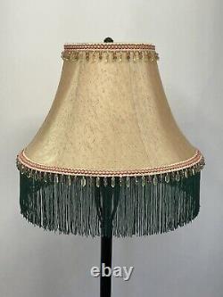 Vtg Victorian Art Deco Style Lamp Shade Gold Green Pink Bead Tassel Fringe 18