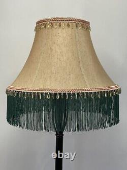 Vtg Victorian Art Deco Style Lamp Shade Gold Green Pink Bead Tassel Fringe 18