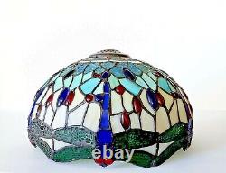 Vtg Victorian Arts & Craft Deco Tiffany Style Dragonfly Stained Glass Lamp Shade