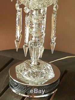 Vtg Victorian Crystal Chandelier Parlor Table Lamp & Huge Bell Floral Lamp Shade