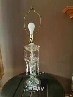 Vtg Victorian Crystal Chandelier Parlor Table Lamp & Huge Bell Floral Lamp Shade