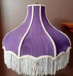 Vtg Victorian French Damask Purple with Fringe Lamp Shade