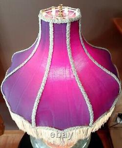 Vtg Victorian French Damask Purple with Fringe Lamp Shade