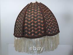 Vtg Victorian Fringed Lamp Shade Art Nouveau Brocade Panels Scalloped Edge