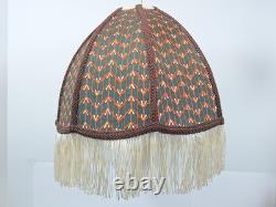 Vtg Victorian Fringed Lamp Shade Art Nouveau Brocade Panels Scalloped Edge