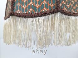 Vtg Victorian Fringed Lamp Shade Art Nouveau Brocade Panels Scalloped Edge