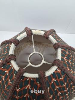 Vtg Victorian Fringed Lamp Shade Art Nouveau Brocade Panels Scalloped Edge