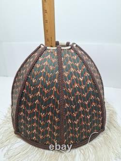 Vtg Victorian Fringed Lamp Shade Art Nouveau Brocade Panels Scalloped Edge