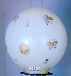 Vtg Victorian Hand Painted Gold Leaf Butterflies Glass Lamp Globe Shade 9w, 10h