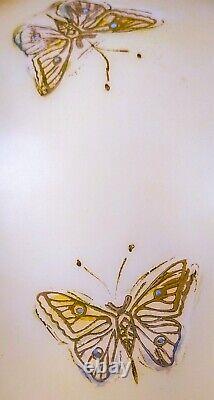 Vtg Victorian Hand Painted Gold Leaf Butterflies Glass Lamp Globe Shade 9w, 10h