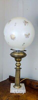 Vtg Victorian Hand Painted Gold Leaf Butterflies Glass Lamp Globe Shade 9w, 10h