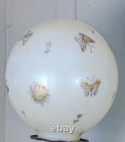 Vtg Victorian Hand Painted Gold Leaf Butterflies Glass Lamp Globe Shade 9w, 10h