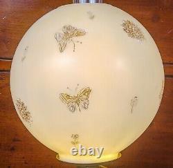 Vtg Victorian Hand Painted Gold Leaf Butterflies Glass Lamp Globe Shade 9w, 10h