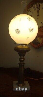 Vtg Victorian Hand Painted Gold Leaf Butterflies Glass Lamp Globe Shade 9w, 10h
