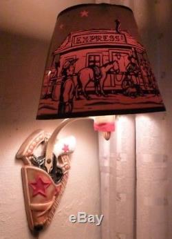 Vtg Western Theme Cowboy Gun Holster Wall Mount Light Fixture with Rare Lamp Shade