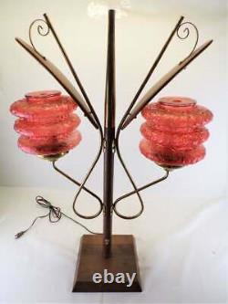 WORKING! Vintage Mid-Century Modern Lamp with Red Glass Shades