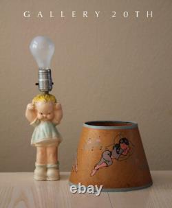 WOW! KEWPIE DOLL GIRL LAMP! MID CENTURY SLEEPING CHILD 40's 50's VTG ORIG. SHADE