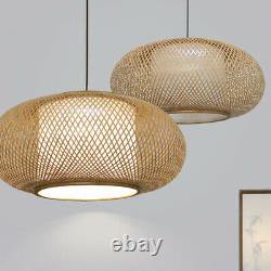 Wicker Rattan Shade Pendant Light Fixture Rustic Vintage Hanging Ceiling Lamp