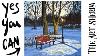 Winter Landscape Red Bench And Glowing Lamppost Painting Tutorial Step By Step The Art Sherpa