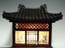 Wooden Art Shade Lantern Bedside Home Deco Oriental Asian House Table Lamp Light