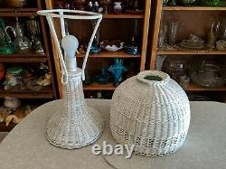 Works! Vintage White Wicker Rattan Lamp with Matching Shade