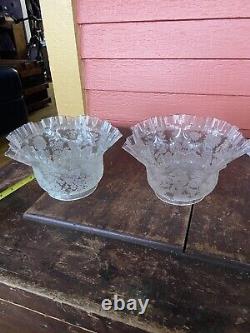 Wow Pr Deep Etched Glass Victorian Gas 4 Ruffled Edge Floral Flowers Shades