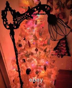 Wrought Iron Barley Twist Antique Bridge Arm Lamp W Tulip Glass Shade Ornate VTG