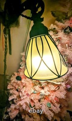 Wrought Iron Barley Twist Antique Bridge Arm Lamp W Tulip Glass Shade Ornate VTG