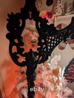 Wrought Iron Barley Twist Antique Bridge Arm Lamp W Tulip Glass Shade Ornate VTG