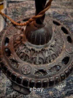 Wrought Iron Barley Twist Antique Bridge Arm Lamp W Tulip Glass Shade Ornate VTG