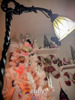 Wrought Iron Barley Twist Antique Bridge Arm Lamp W Tulip Glass Shade Ornate VTG