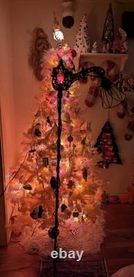 Wrought Iron Barley Twist Antique Bridge Arm Lamp W Tulip Glass Shade Ornate VTG