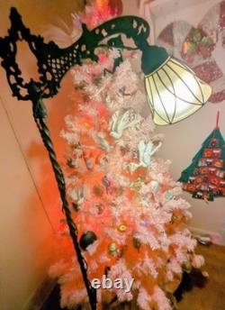 Wrought Iron Barley Twist Antique Bridge Arm Lamp W Tulip Glass Shade Ornate VTG