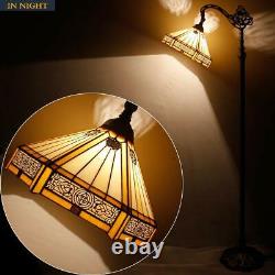 Yellow Tiffany Style Reading Lamp Hexagon Stained Glass Lampshade in 64 Inch